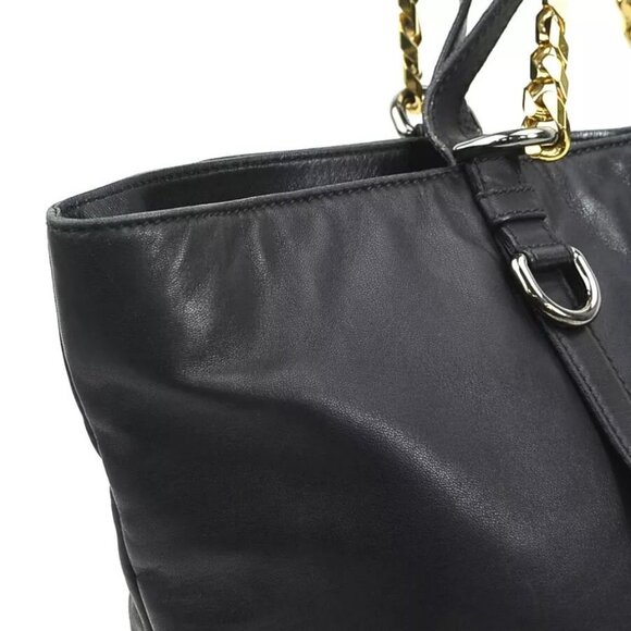 Auth DOLCE&GABBANA Chain Handbag Black/Gold Leather/Metal - Picture 11 of 14